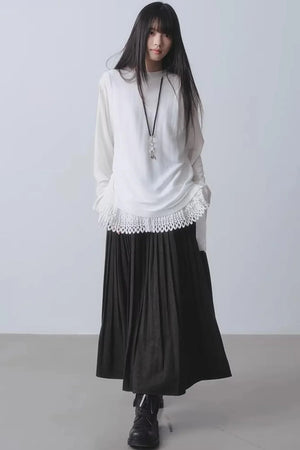 White Patchwork V-Neck Top