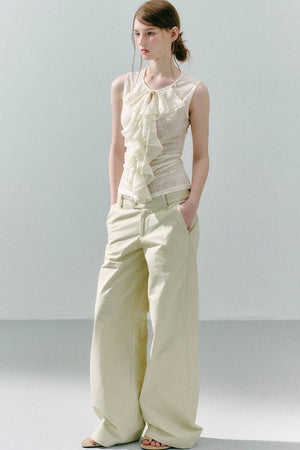 White Peach Wool Lace Ruffle Vest