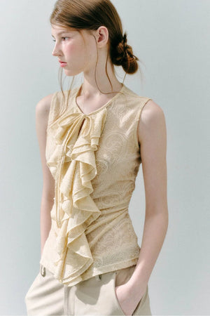 White Peach Wool Lace Ruffle Vest