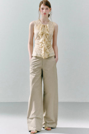 White Peach Wool Lace Ruffle Vest
