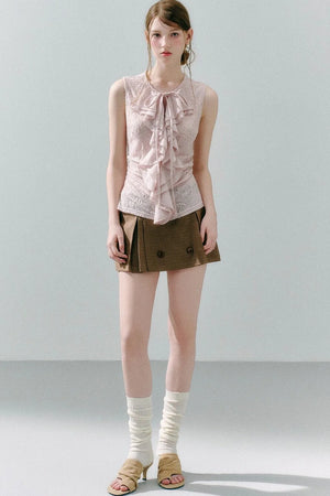 White Peach Wool Lace Ruffle Vest