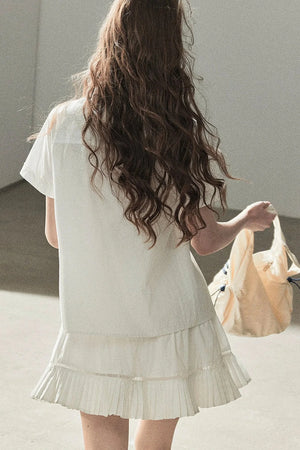 White Pleated Shirt And Skirt Set-Up