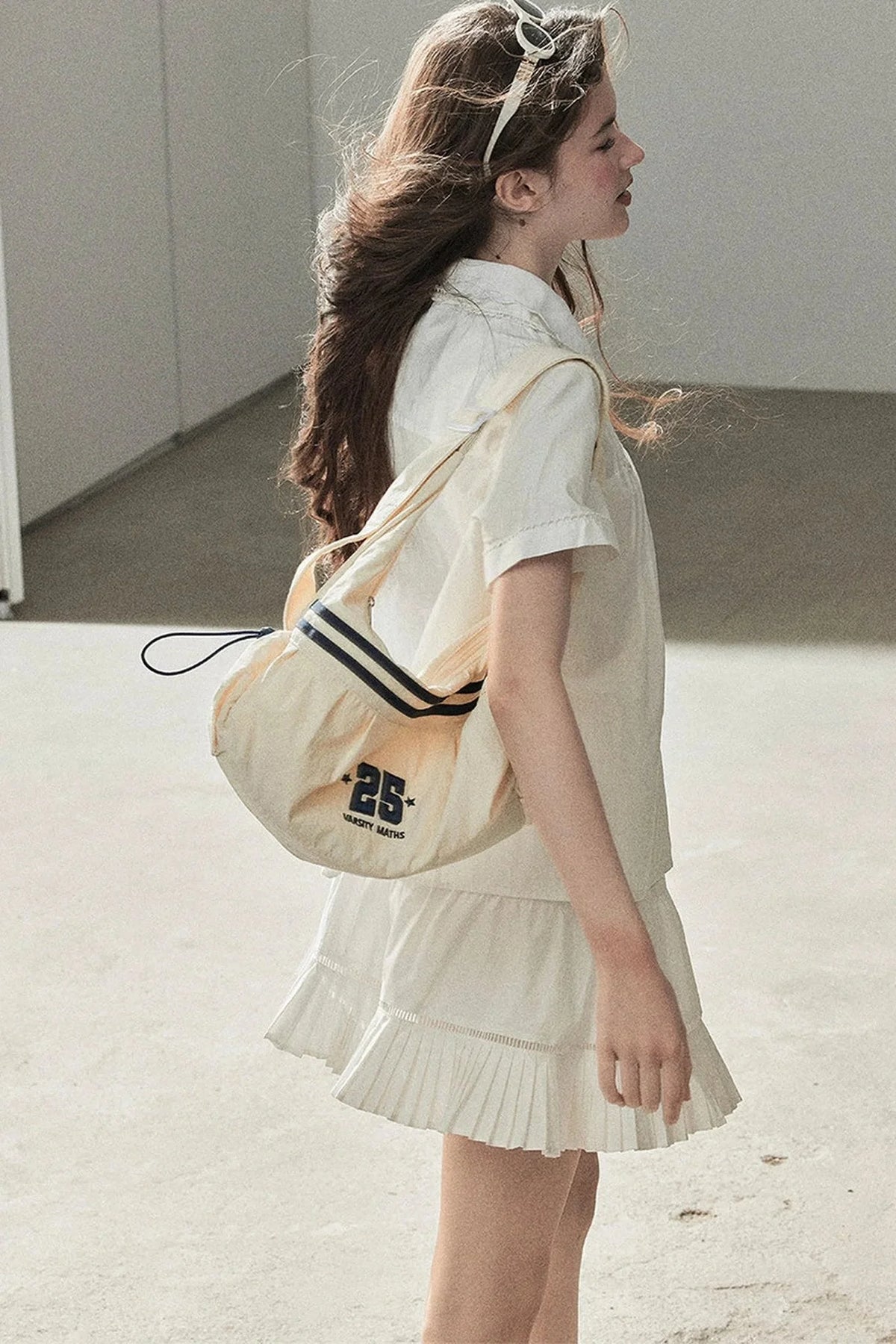 White Pleated Shirt And Skirt Set-Up
