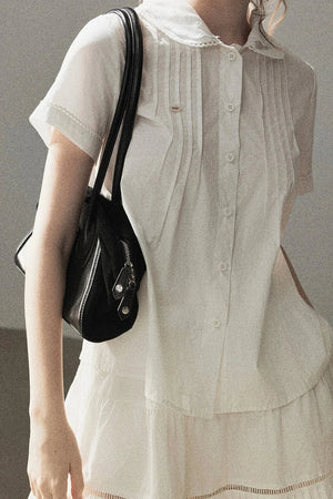 White Pleated Shirt And Skirt Set-Up