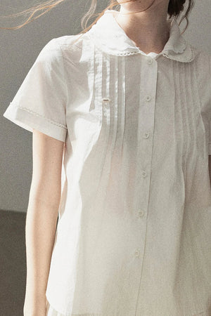 White Pleated Shirt And Skirt Set-Up