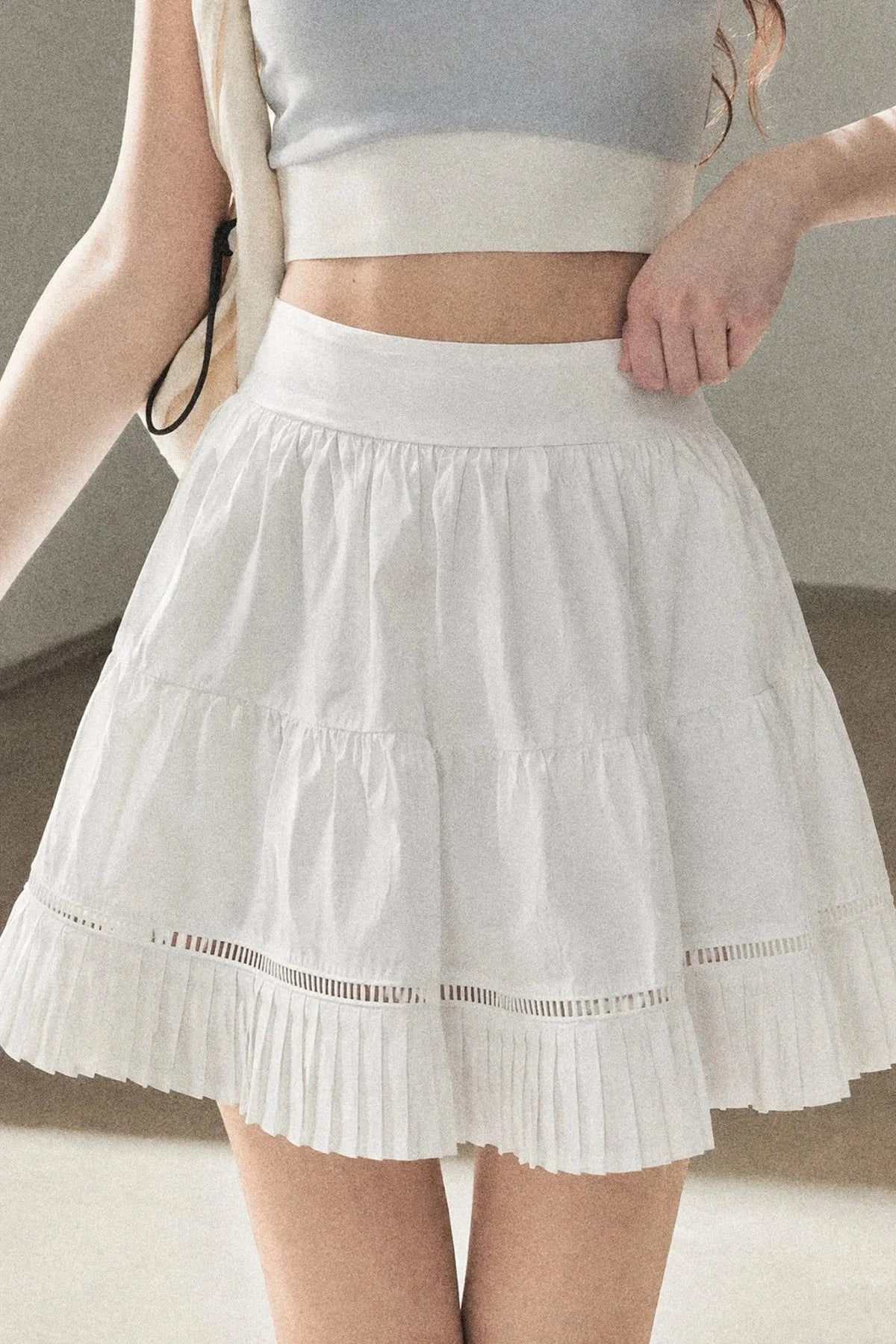 White Pleated Shirt And Skirt Set-Up