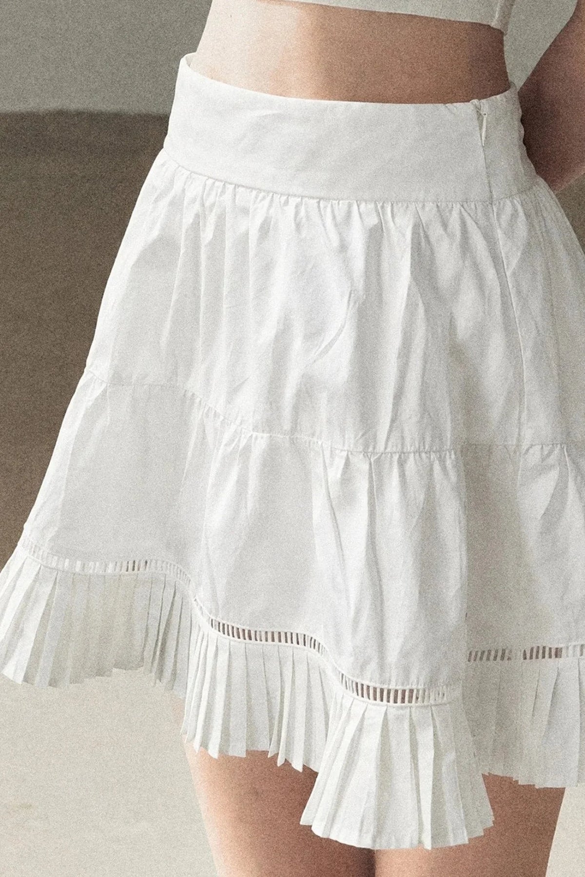 White Pleated Shirt And Skirt Set-Up