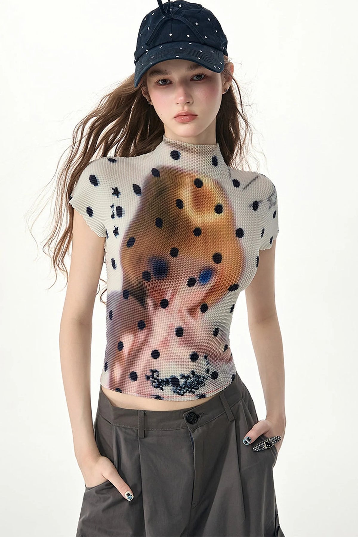 White Polka Dot Doll Print T-Shirt