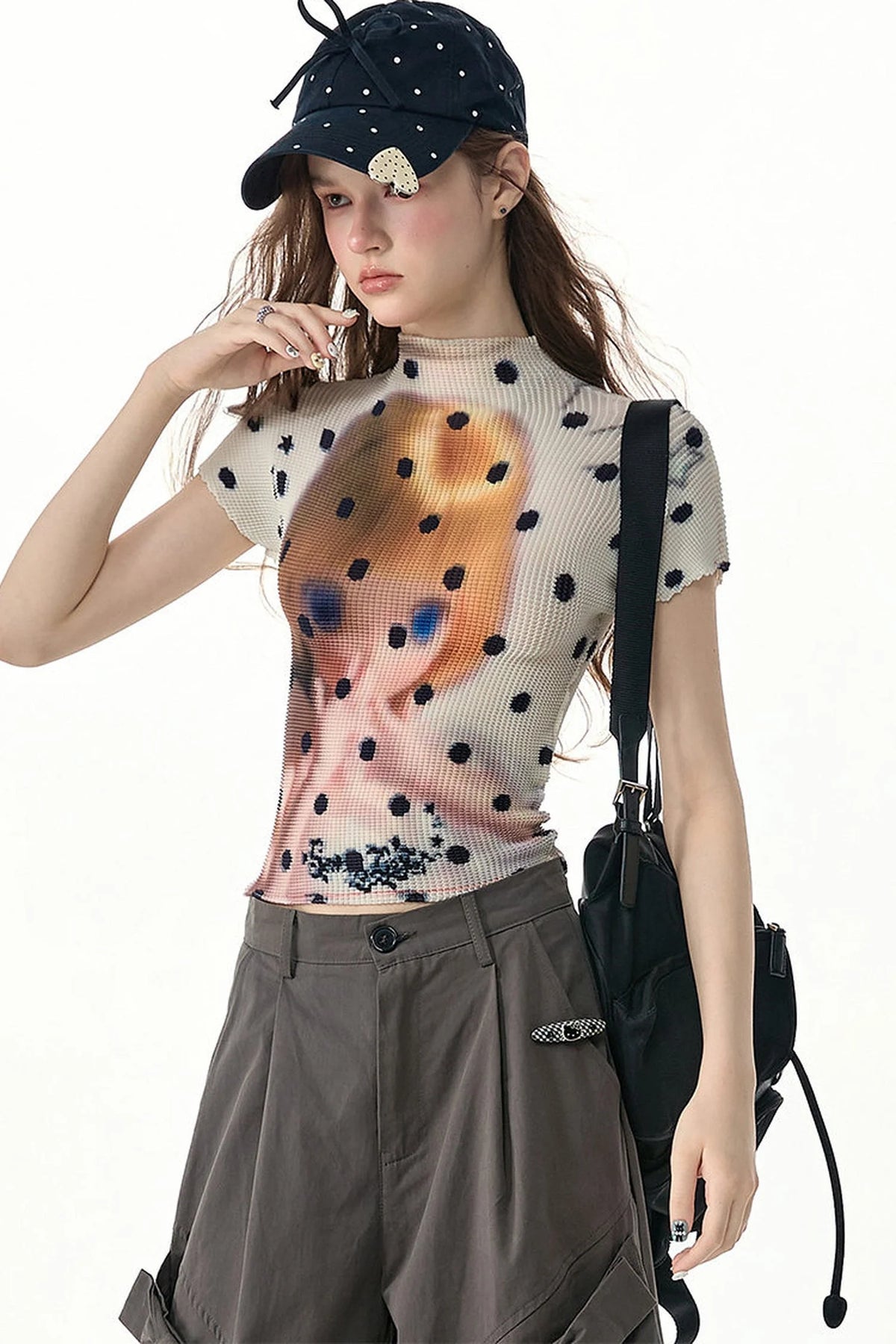 White Polka Dot Doll Print T-Shirt