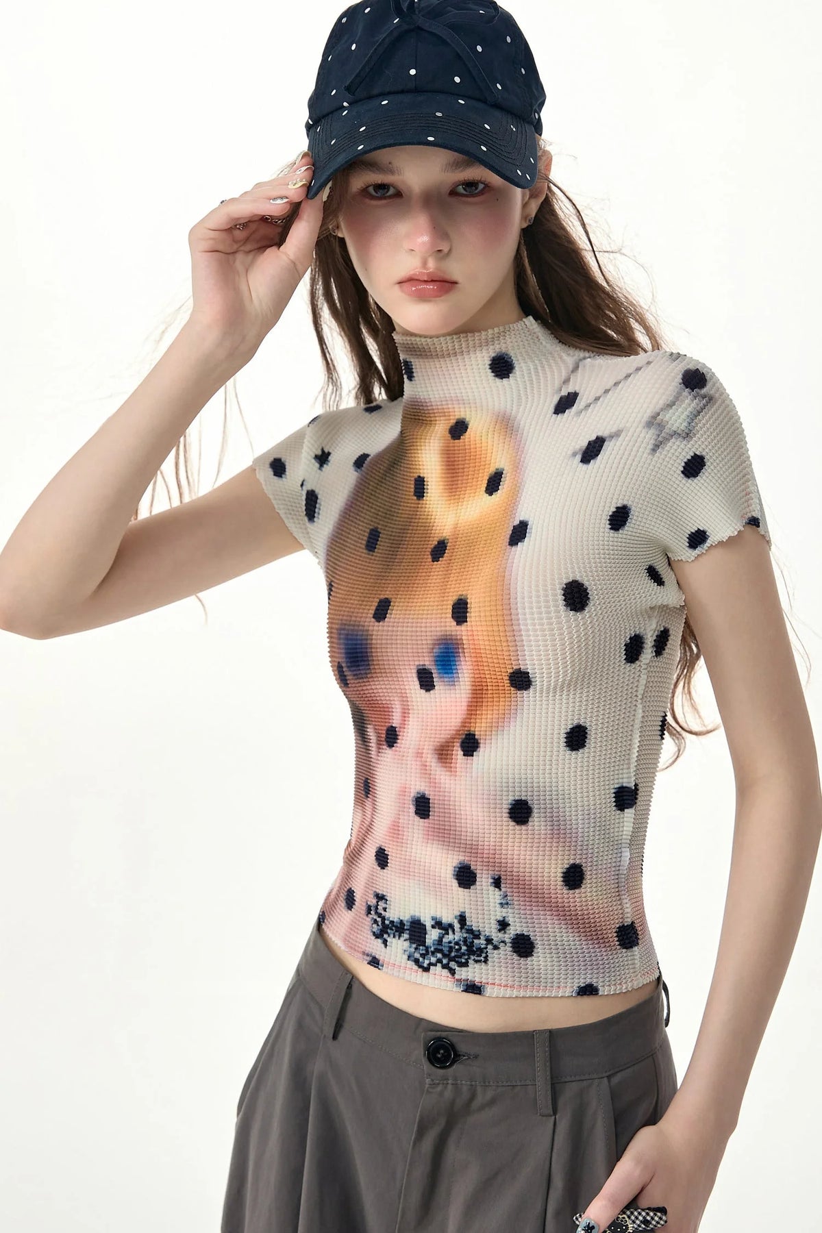 White Polka Dot Doll Print T-Shirt