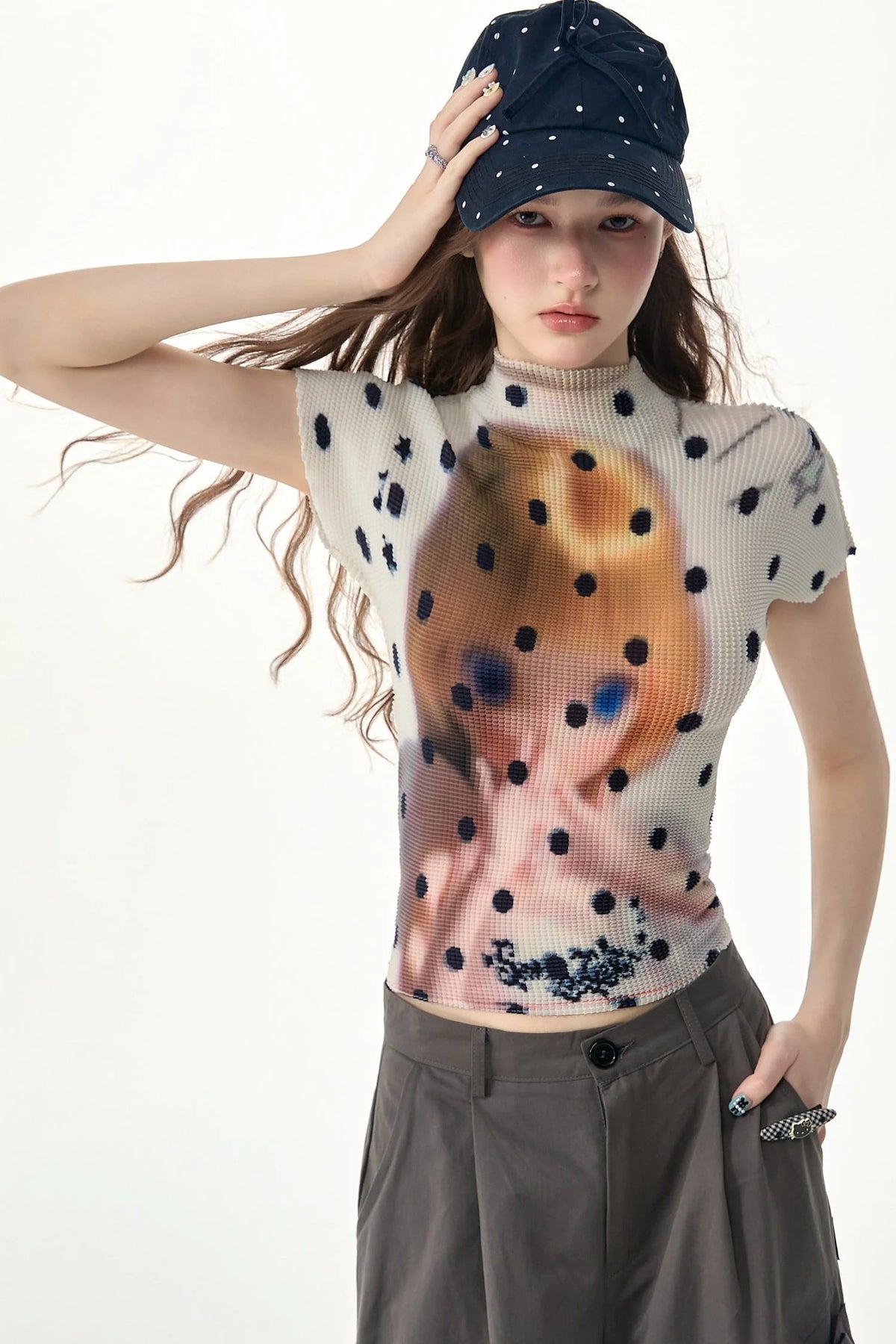 White Polka Dot Doll Print T-Shirt