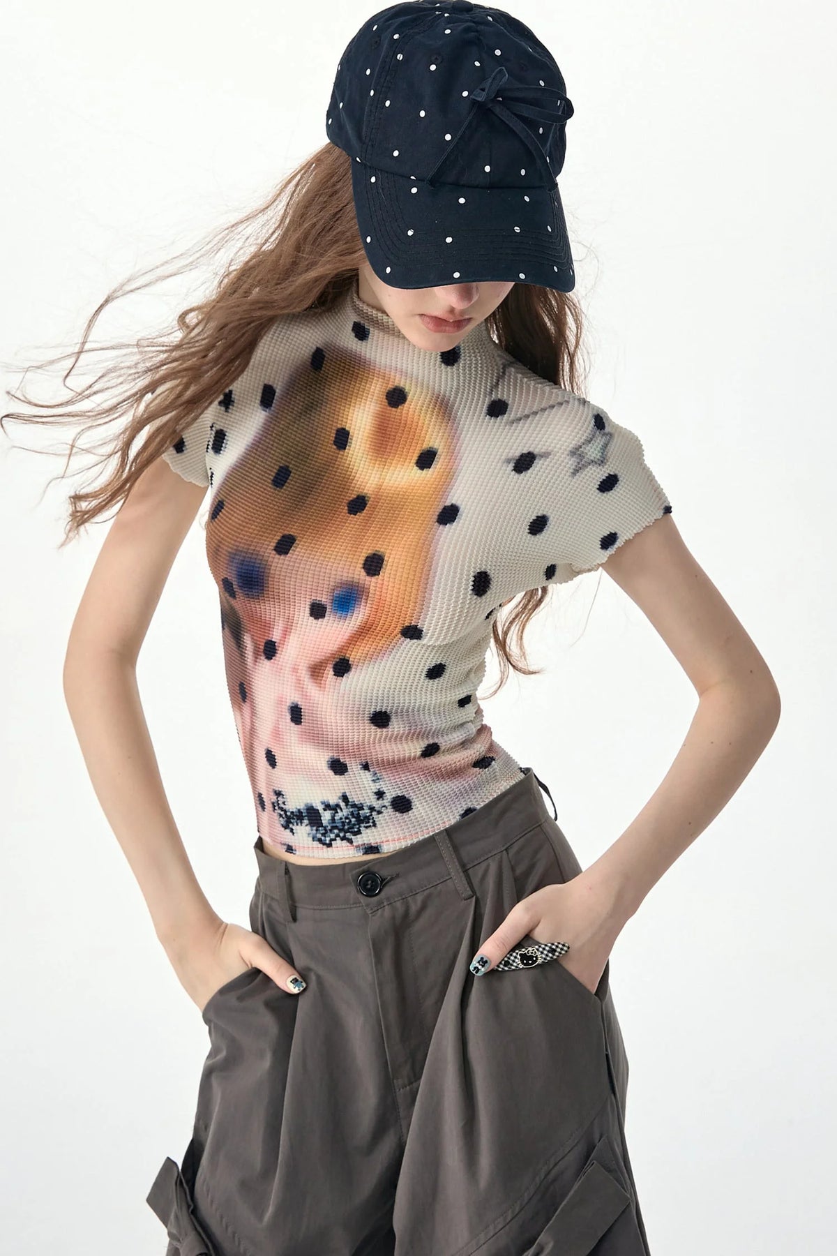 White Polka Dot Doll Print T-Shirt