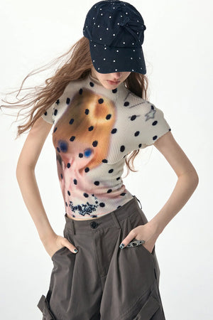 White Polka Dot Doll Print T-Shirt