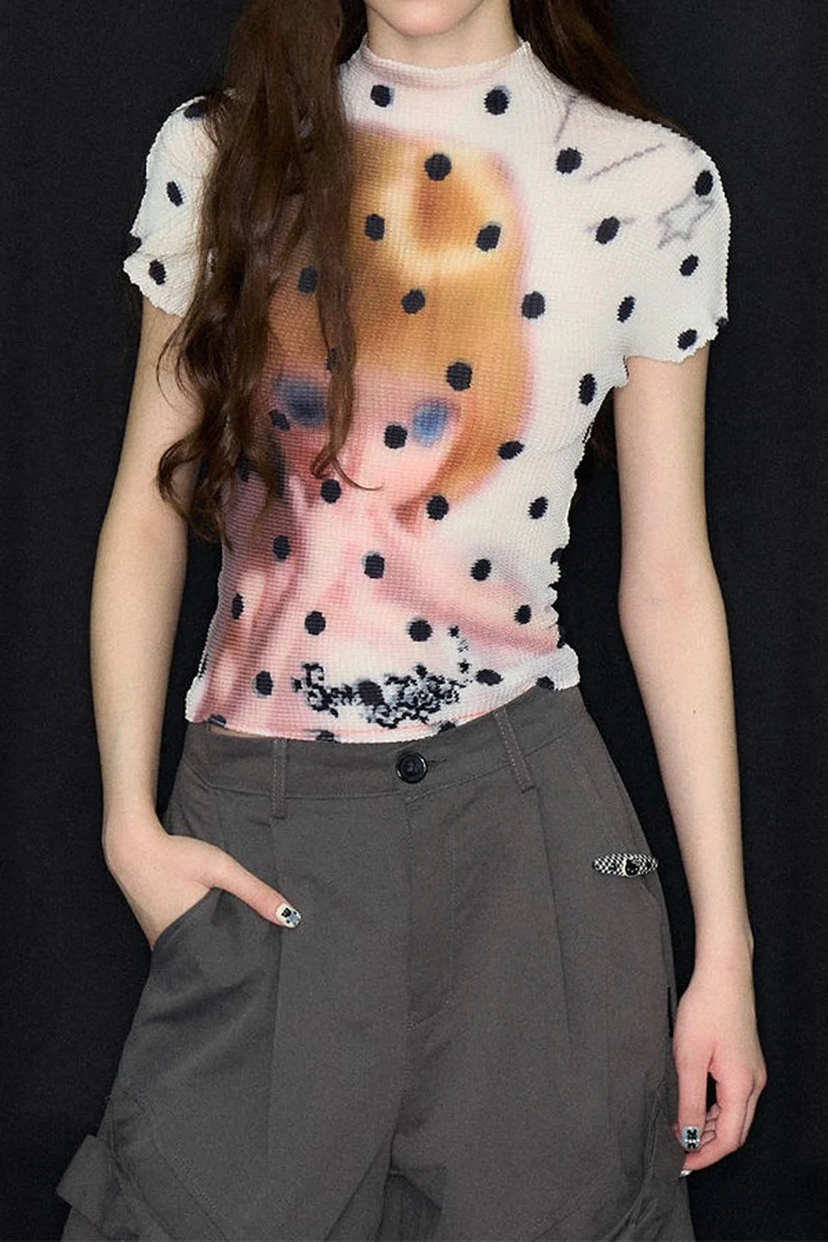 White Polka Dot Doll Print T-Shirt