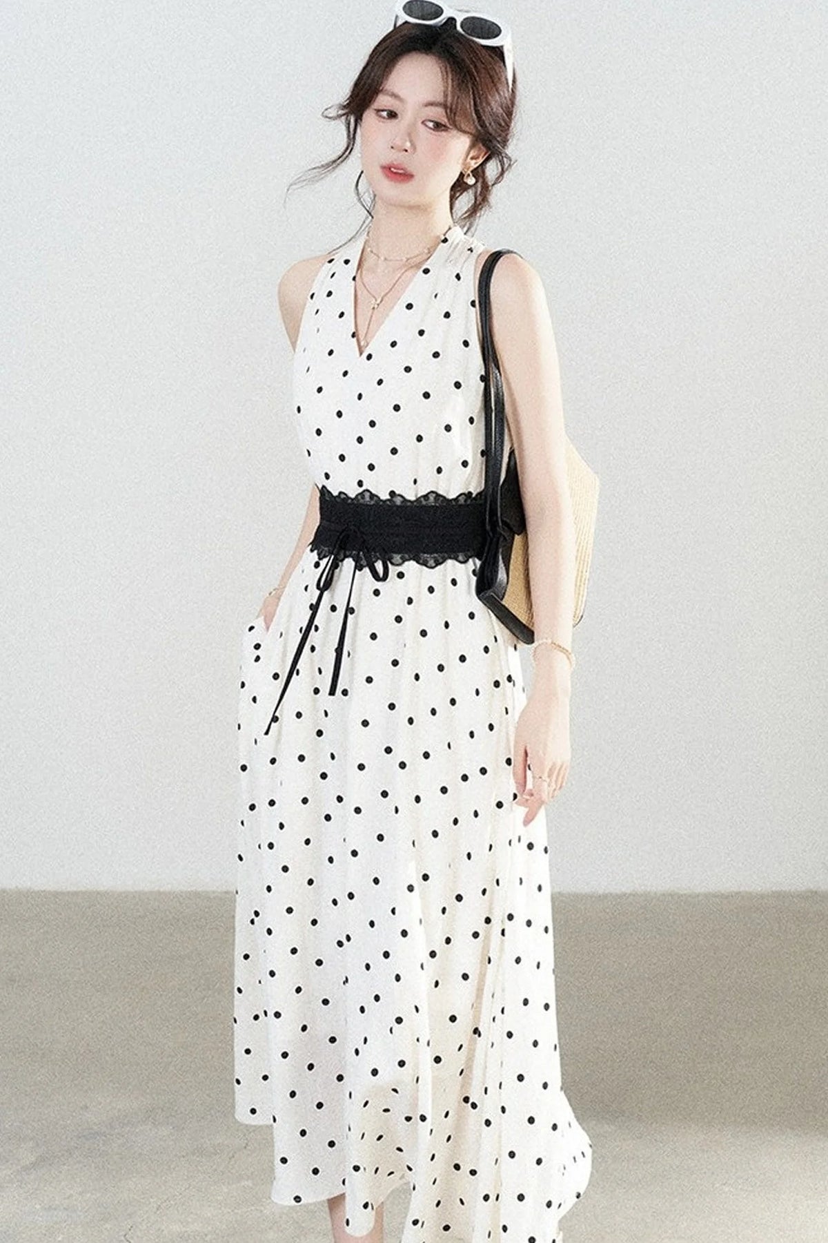 White Polka Dot Halter Dress