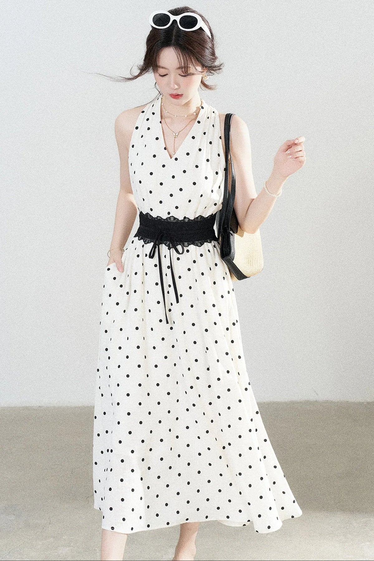 White Polka Dot Halter Dress