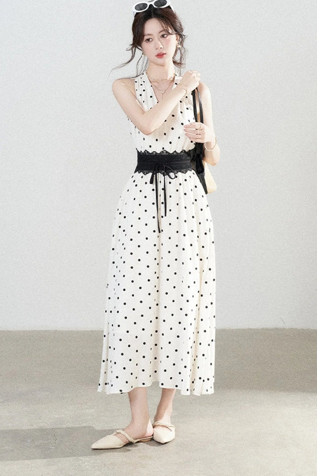 White Polka Dot Halter Dress