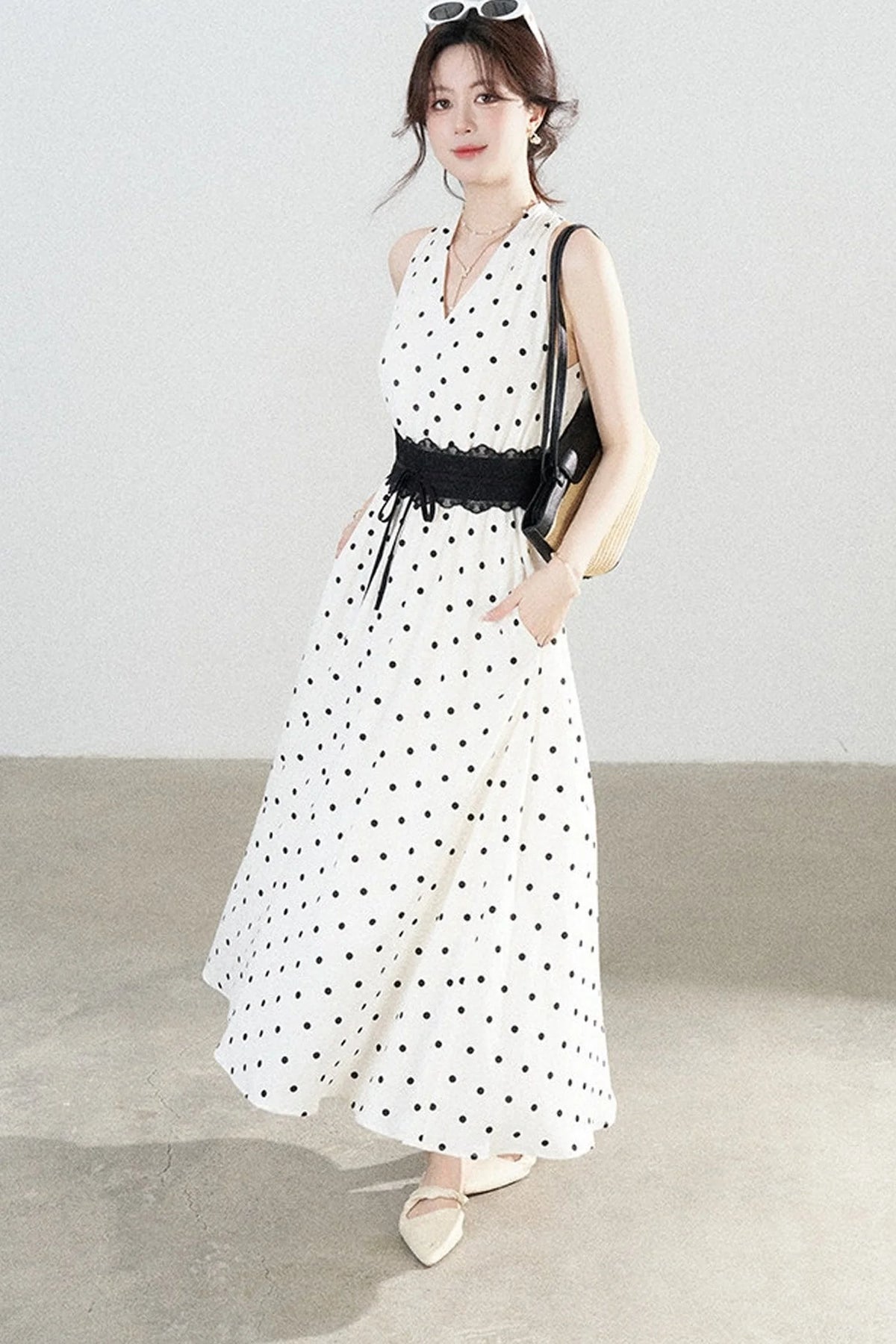 White Polka Dot Halter Dress