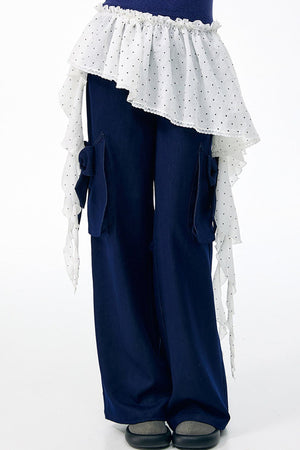 White Polka Dot Irregular Layered-Look Skirt