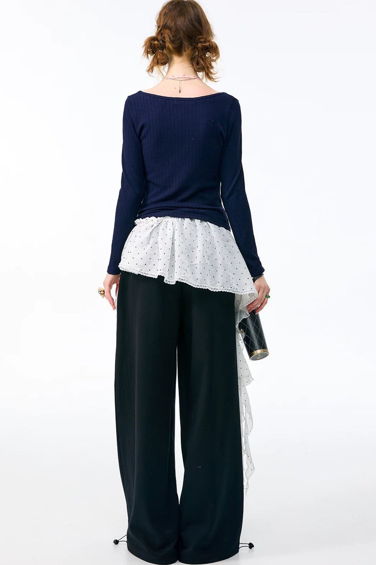 White Polka Dot Irregular Layered-Look Skirt
