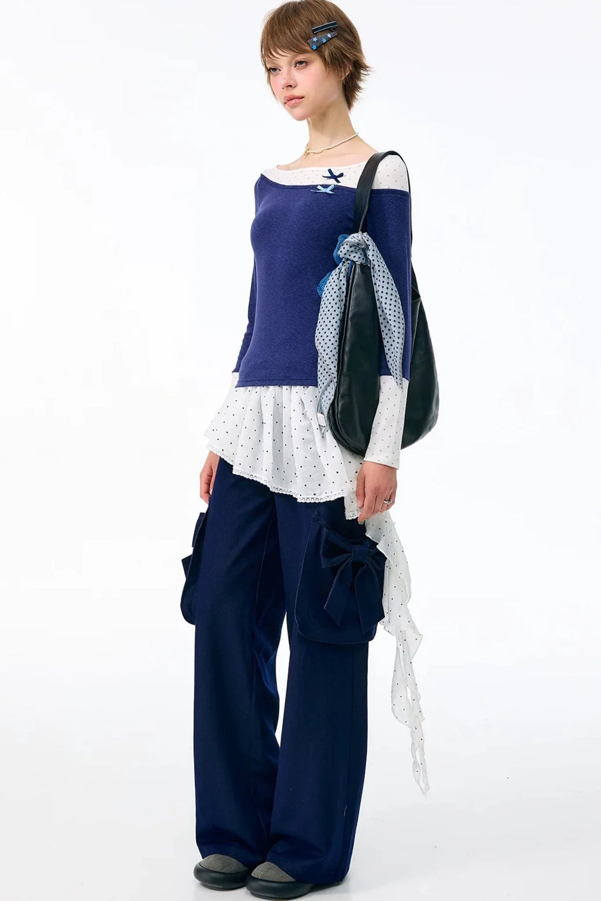 White Polka Dot Irregular Layered-Look Skirt