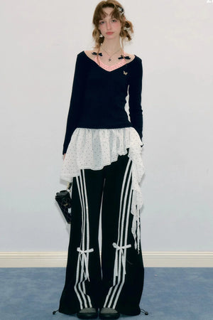 White Polka Dot Irregular Layered-Look Skirt