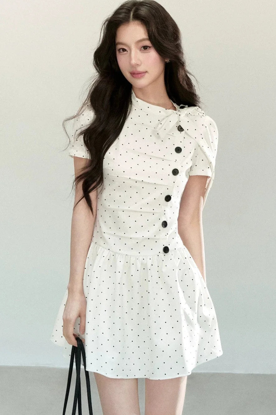 White Polka Dot Pleated Dress