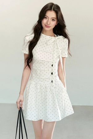 White Polka Dot Pleated Dress