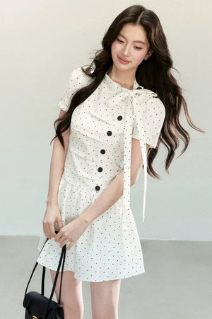 White Polka Dot Pleated Dress