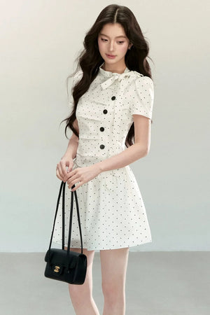 White Polka Dot Pleated Dress