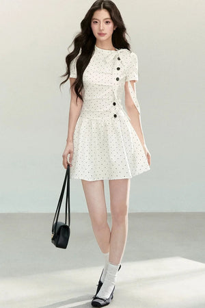 White Polka Dot Pleated Dress