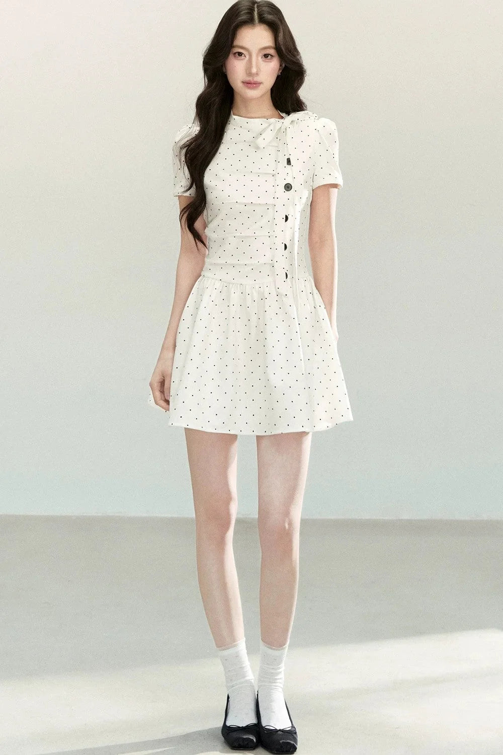White Polka Dot Pleated Dress