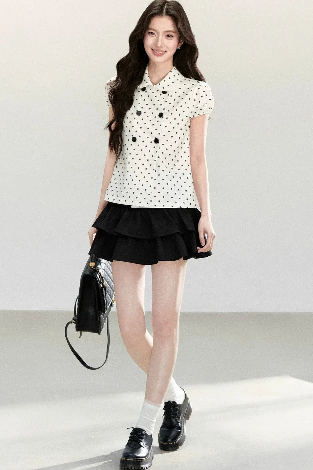 White Polka Dot Short Sleeve Shirt