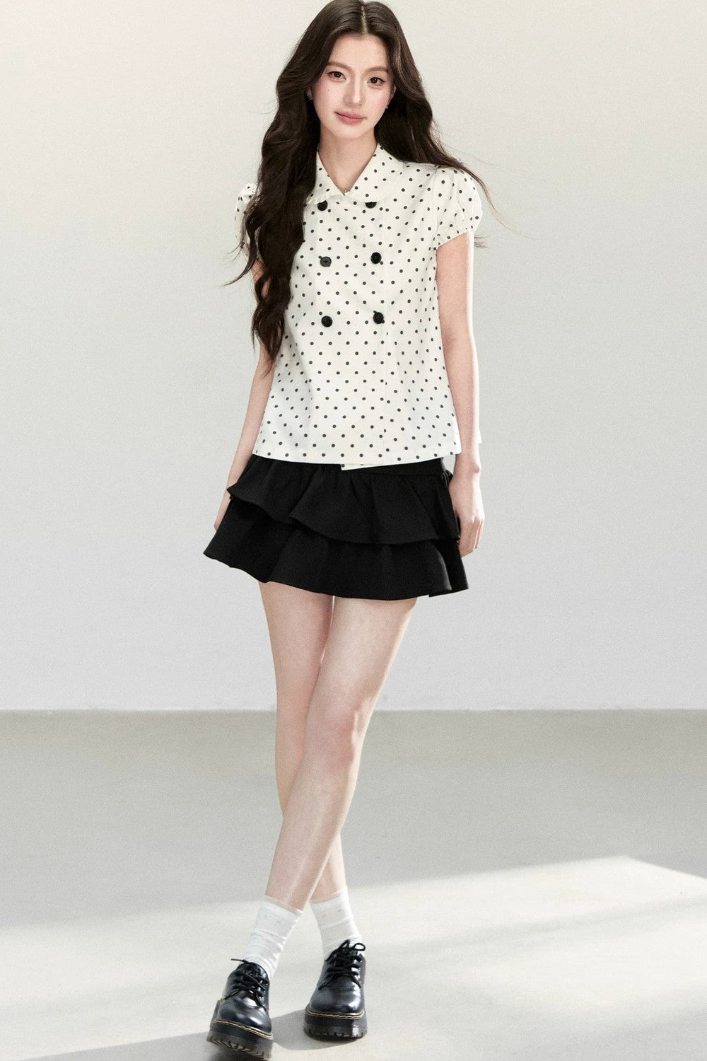 White Polka Dot Short Sleeve Shirt