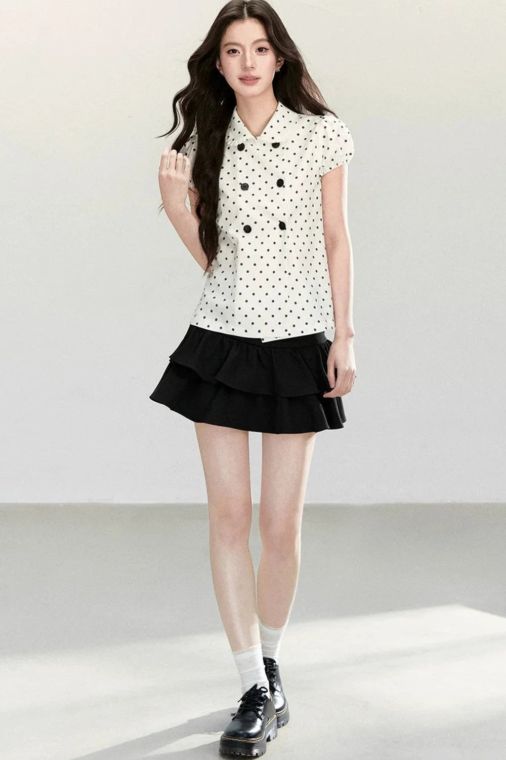 White Polka Dot Short Sleeve Shirt