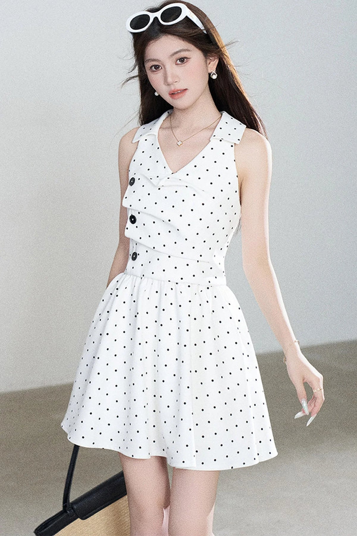 White Polka Dot V-Neck Dress