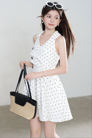 White Polka Dot V-Neck Dress