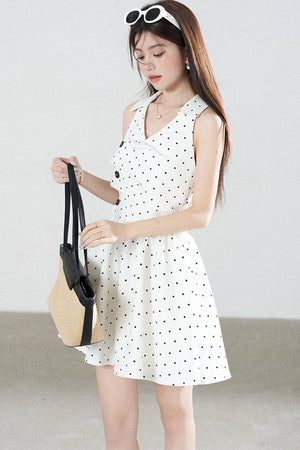 White Polka Dot V-Neck Dress