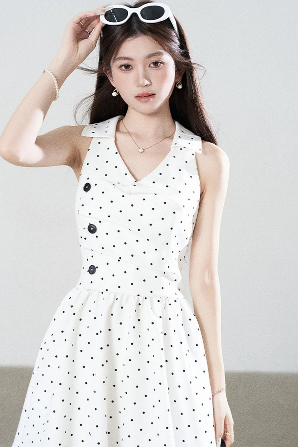 White Polka Dot V-Neck Dress