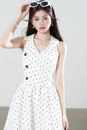 White Polka Dot V-Neck Dress