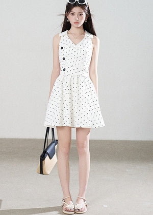 White Polka Dot V-Neck Dress