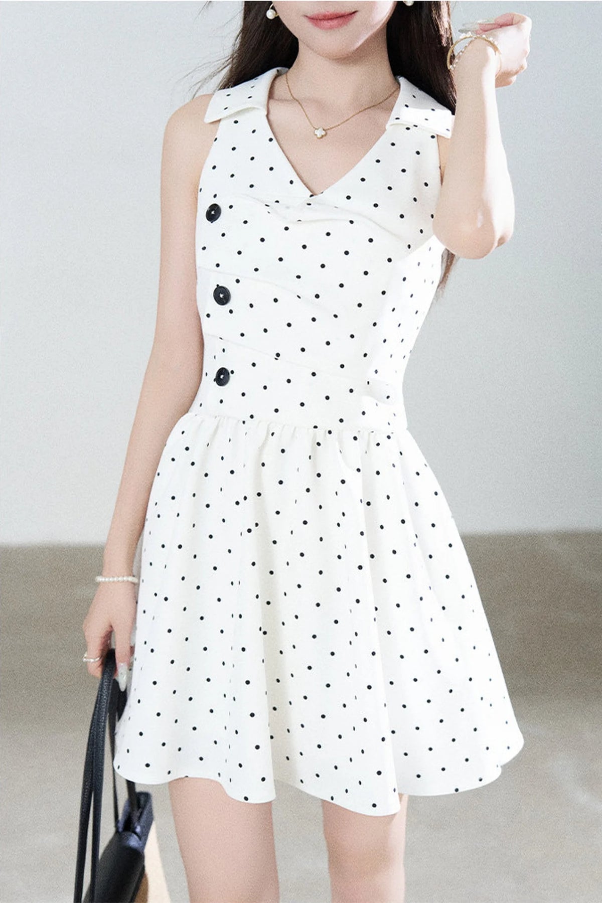 White Polka Dot V-Neck Dress