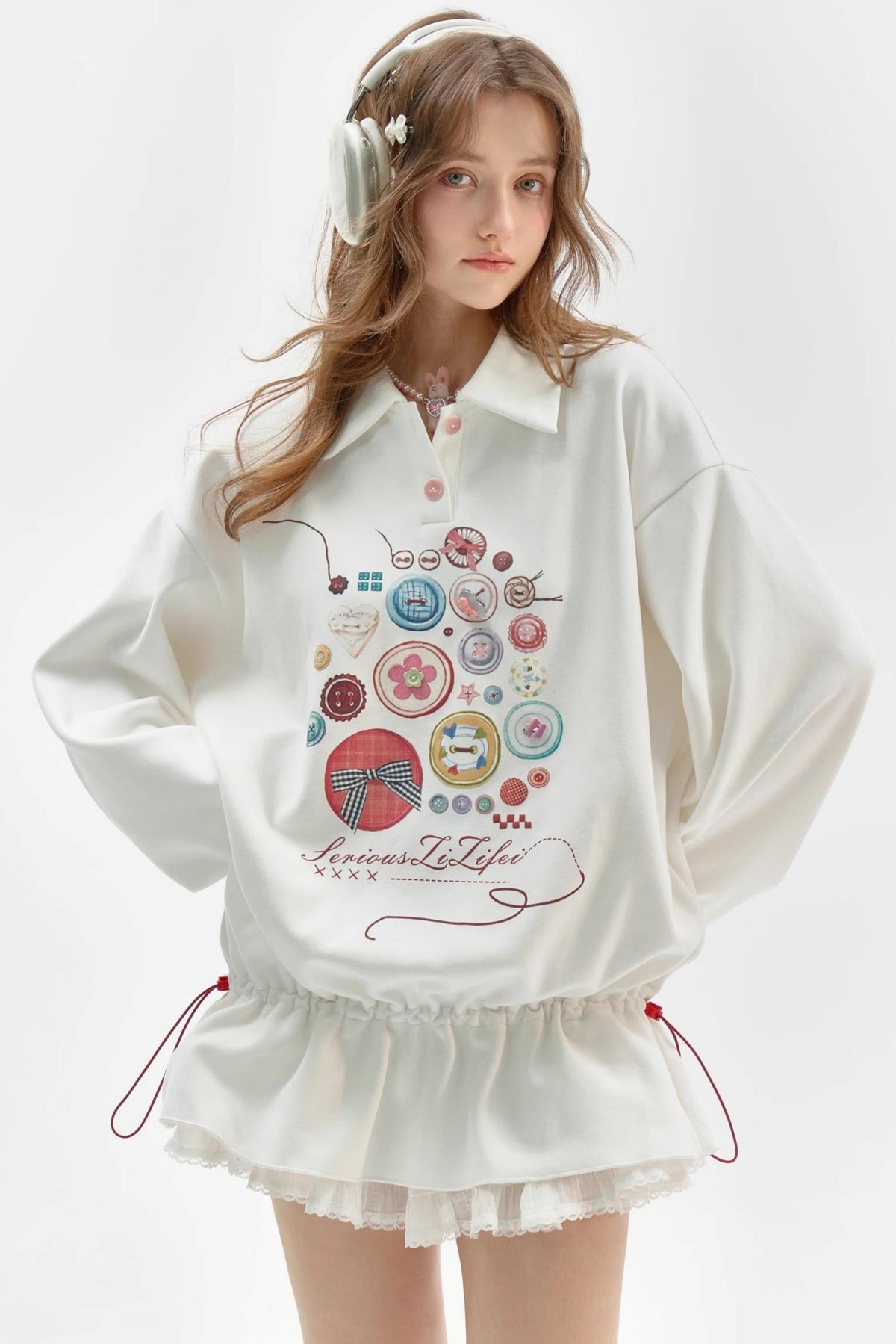 White Polo Collar Retro Dress