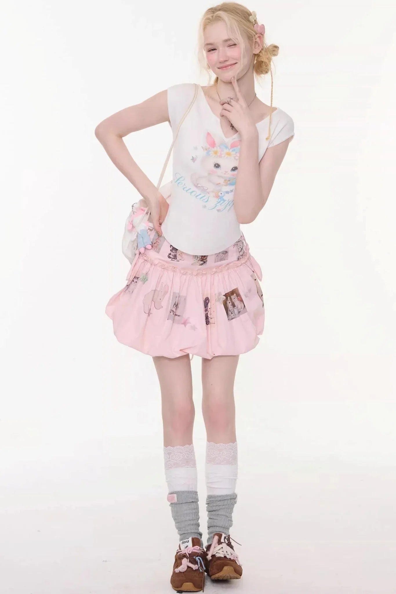 White Rabbit Print Slim Top