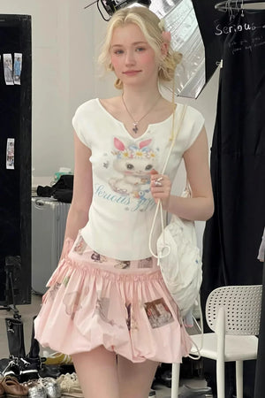 White Rabbit Print Slim Top