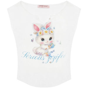 White Rabbit Print Slim Top