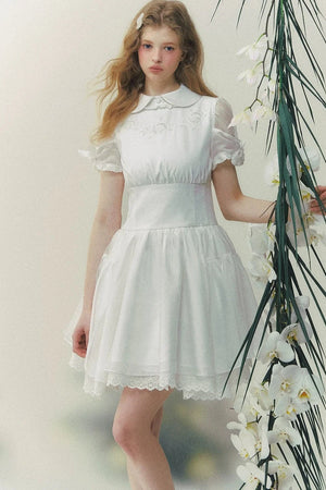 White Rose Embroidered Princess Midi Dress