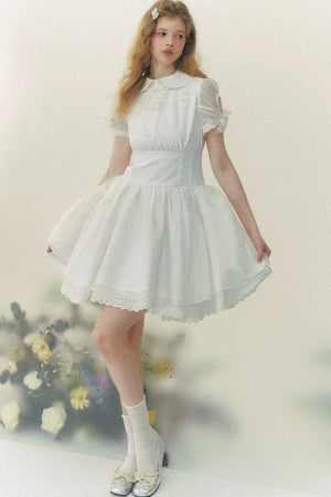 White Rose Embroidered Princess Midi Dress