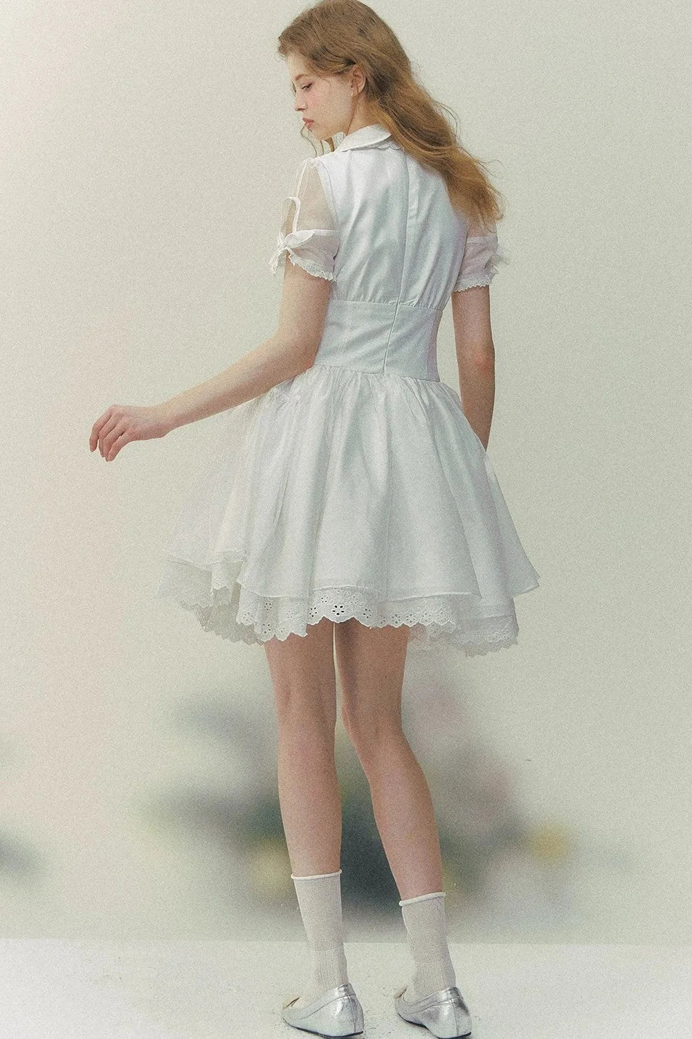 White Rose Embroidered Princess Midi Dress