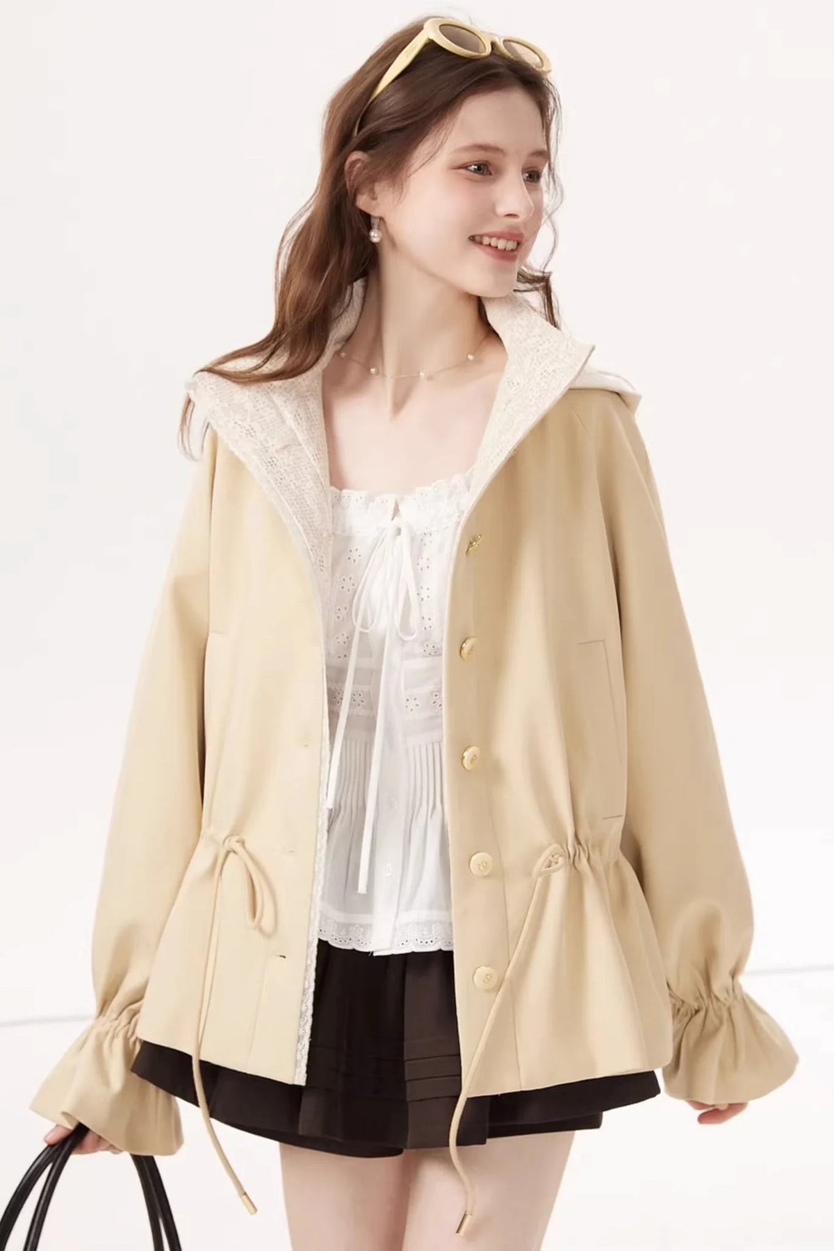 White Ruched Square-Neck Blouse